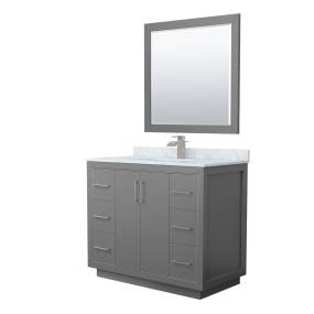 Wyndham WCF111142SKGCMUNSM34 Icon 42 Inch Single Bathroom Vanity in Dark Gray, White Carrara Marble Countertop, Undermount Square Sink, Brushed Nickel Trim, 34 Inch Mirror
