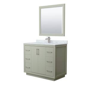 Wyndham WCF111142SLGCMUNSM34 Icon 42 Inch Single Bathroom Vanity in Light Green, White Carrara Marble Countertop, Undermount Square Sink, Brushed Nickel Trim, 34 Inch Mirror