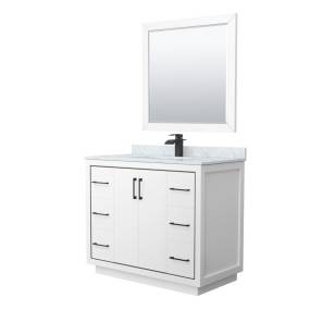 Wyndham WCF111142SWBCMUNSM34 Icon 42 Inch Single Bathroom Vanity in White, White Carrara Marble Countertop, Undermount Square Sink, Matte Black Trim, 34 Inch Mirror