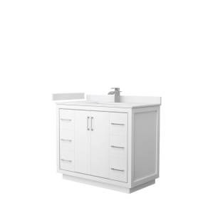 Wyndham WCF111142SWHWCUNSMXX Icon 42 Inch Single Bathroom Vanity in White, White Cultured Marble Countertop, Undermount Square Sink, Brushed Nickel Trim