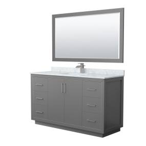 Wyndham WCF111160SKGCMUNSM58 Icon 60 Inch Single Bathroom Vanity in Dark Gray, White Carrara Marble Countertop, Undermount Square Sink, Brushed Nickel Trim, 58 Inch Mirror