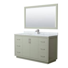 Wyndham WCF111160SLGCMUNSM58 Icon 60 Inch Single Bathroom Vanity in Light Green, White Carrara Marble Countertop, Undermount Square Sink, Brushed Nickel Trim, 58 Inch Mirror
