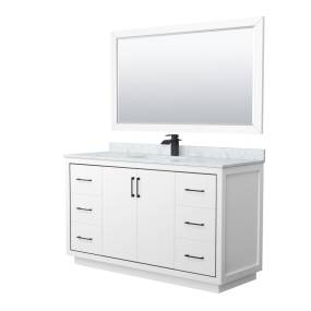 Wyndham WCF111160SWBCMUNSM58 Icon 60 Inch Single Bathroom Vanity in White, White Carrara Marble Countertop, Undermount Square Sink, Matte Black Trim, 58 Inch Mirror
