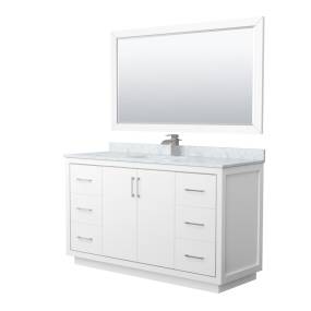 Wyndham WCF111160SWHCMUNSM58 Icon 60 Inch Single Bathroom Vanity in White, White Carrara Marble Countertop, Undermount Square Sink, Brushed Nickel Trim, 58 Inch Mirror