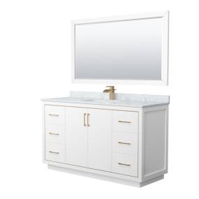 Wyndham WCF111160SWZCMUNSM58 Icon 60 Inch Single Bathroom Vanity in White, White Carrara Marble Countertop, Undermount Square Sink, Satin Bronze Trim, 58 Inch Mirror