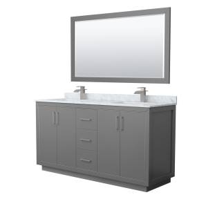 Wyndham WCF111166DKGCMUNSM58 Icon 66 Inch Double Bathroom Vanity in Dark Gray, White Carrara Marble Countertop, Undermount Square Sinks, Brushed Nickel Trim, 58 Inch Mirror