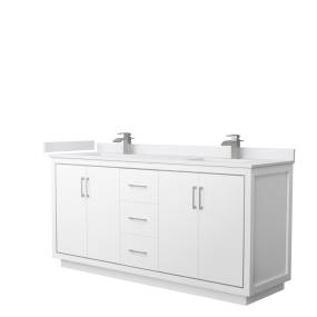 Wyndham WCF111172DWHWCUNSMXX Icon 72 Inch Double Bathroom Vanity in White, White Cultured Marble Countertop, Undermount Square Sinks, Brushed Nickel Trim