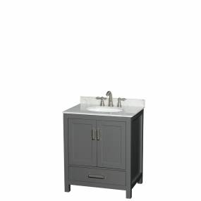 30 inch Single Bathroom Vanity in Dark Gray, White Carrara Marble Countertop, Undermount Oval Sink, and No Mirror - Wyndham WCS141430SKGCMUNOMXX