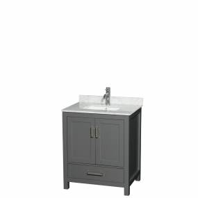 30 inch Single Bathroom Vanity in Dark Gray, White Carrara Marble Countertop, Undermount Square Sink, and No Mirror - Wyndham WCS141430SKGCMUNSMXX