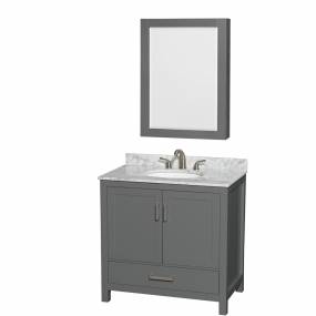 36 inch Single Bathroom Vanity in Dark Gray, White Carrara Marble Countertop, Undermount Oval Sink, and Medicine Cabinet - Wyndham WCS141436SKGCMUNOMED