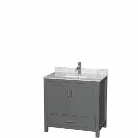 36 inch Single Bathroom Vanity in Dark Gray, White Carrara Marble Countertop, Undermount Square Sink, and No Mirror - Wyndham WCS141436SKGCMUNSMXX