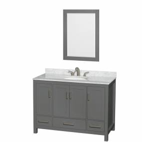 48 inch Single Bathroom Vanity in Dark Gray, White Carrara Marble Countertop, Undermount Oval Sink, and 24 inch Mirror - Wyndham WCS141448SKGCMUNOM24