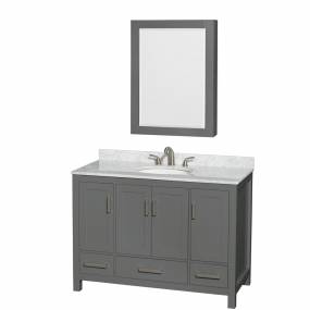48 inch Single Bathroom Vanity in Dark Gray, White Carrara Marble Countertop, Undermount Oval Sink, and Medicine Cabinet - Wyndham WCS141448SKGCMUNOMED