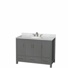 48 inch Single Bathroom Vanity in Dark Gray, White Carrara Marble Countertop, Undermount Oval Sink, and No Mirror - Wyndham WCS141448SKGCMUNOMXX