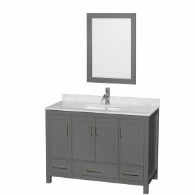 48 inch Single Bathroom Vanity in Dark Gray, White Carrara Marble Countertop, Undermount Square Sink, and 24 inch Mirror - Wyndham WCS141448SKGCMUNSM24