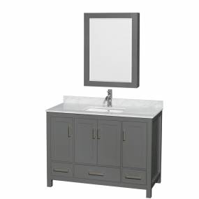 48 inch Single Bathroom Vanity in Dark Gray, White Carrara Marble Countertop, Undermount Square Sink, and Medicine Cabinet - Wyndham WCS141448SKGCMUNSMED