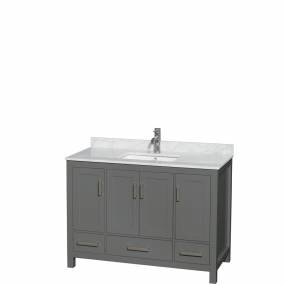 48 inch Single Bathroom Vanity in Dark Gray, White Carrara Marble Countertop, Undermount Square Sink, and No Mirror - Wyndham WCS141448SKGCMUNSMXX