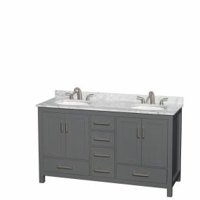 60 inch Double Bathroom Vanity in Dark Gray, White Carrara Marble Countertop, Undermount Oval Sinks, and No Mirror - Wyndham WCS141460DKGCMUNOMXX