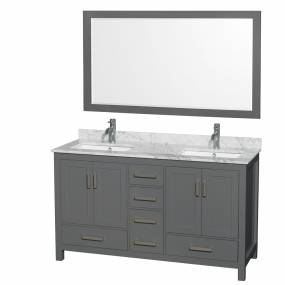 60 inch Double Bathroom Vanity in Dark Gray, White Carrara Marble Countertop, Undermount Square Sinks, and 58 inch Mirror - Wyndham WCS141460DKGCMUNSM58