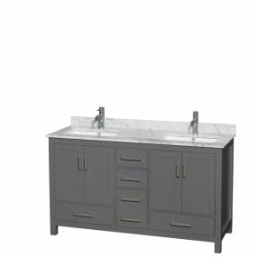 60 inch Double Bathroom Vanity in Dark Gray, White Carrara Marble Countertop, Undermount Square Sinks, and No Mirror - Wyndham WCS141460DKGCMUNSMXX
