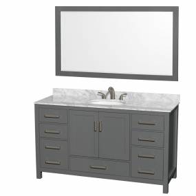 60 inch Single Bathroom Vanity in Dark Gray, White Carrara Marble Countertop, Undermount Oval Sink, and 58 inch Mirror - Wyndham WCS141460SKGCMUNOM58