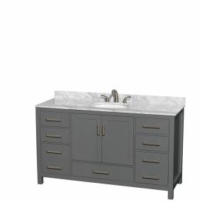 60 inch Single Bathroom Vanity in Dark Gray, White Carrara Marble Countertop, Undermount Oval Sink, and No Mirror - Wyndham WCS141460SKGCMUNOMXX