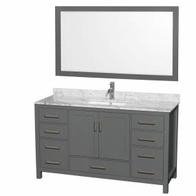 60 inch Single Bathroom Vanity in Dark Gray, White Carrara Marble Countertop, Undermount Square Sink, and 58 inch Mirror - Wyndham WCS141460SKGCMUNSM58