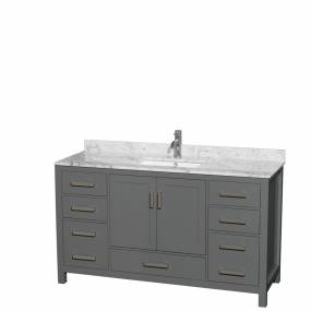 60 inch Single Bathroom Vanity in Dark Gray, White Carrara Marble Countertop, Undermount Square Sink, and No Mirror - Wyndham WCS141460SKGCMUNSMXX