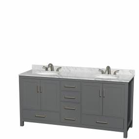 72 inch Double Bathroom Vanity in Dark Gray, White Carrara Marble Countertop, Undermount Oval Sinks, and No Mirror - Wyndham WCS141472DKGCMUNOMXX