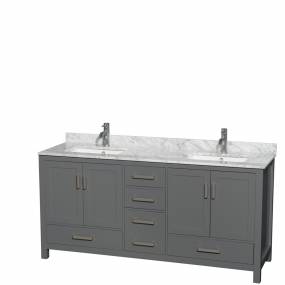 72 inch Double Bathroom Vanity in Dark Gray, White Carrara Marble Countertop, Undermount Square Sinks, and No Mirror - Wyndham WCS141472DKGCMUNSMXX