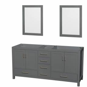 72 inch Double Bathroom Vanity in Dark Gray, No Countertop, No Sink, and 24 inch Mirrors - Wyndham WCS141472DKGCXSXXM24