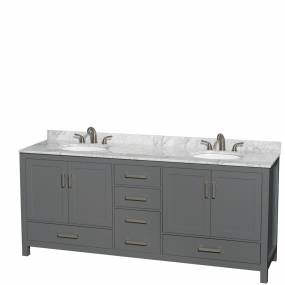 80 inch Double Bathroom Vanity in Dark Gray, White Carrara Marble Countertop, Undermount Oval Sinks, and No Mirror - Wyndham WCS141480DKGCMUNOMXX