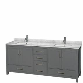 80 inch Double Bathroom Vanity in Dark Gray, White Carrara Marble Countertop, Undermount Square Sinks, and No Mirror - Wyndham WCS141480DKGCMUNSMXX