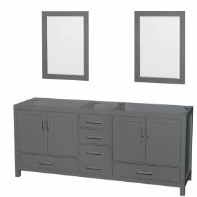 80 inch Double Bathroom Vanity in Dark Gray, No Countertop, No Sink, and 24 inch Mirrors - Wyndham WCS141480DKGCXSXXM24