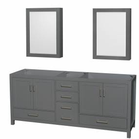 80 inch Double Bathroom Vanity in Dark Gray, No Countertop, No Sink, and Medicine Cabinets - Wyndham WCS141480DKGCXSXXMED