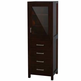 24 inch Linen Tower in Espresso with Shelved Cabinet Storage and 4 Drawers - Wyndham WCS1414LTES