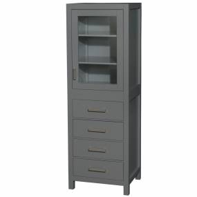 24 inch Linen Tower in Dark Gray with Shelved Cabinet Storage and 4 Drawers - Wyndham WCS1414LTKG