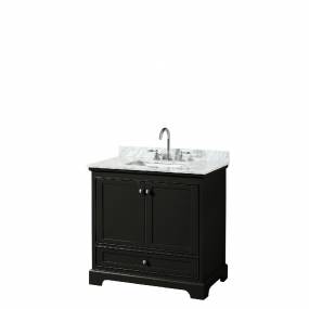 36 Inch Single Bathroom Vanity in Dark Espresso, White Carrara Marble Countertop, Undermount Square Sink, and No Mirror - Wyndham WCS202036SDECMUNSMXX