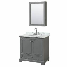 36 Inch Single Bathroom Vanity in Dark Gray, White Carrara Marble Countertop, Undermount Oval Sink, and Medicine Cabinet - Wyndham WCS202036SKGCMUNOMED