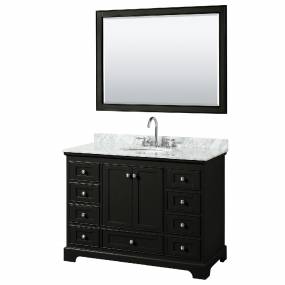 48 Inch Single Bathroom Vanity in Dark Espresso, White Carrara Marble Countertop, Undermount Oval Sink, and 46 Inch Mirror - Wyndham WCS202048SDECMUNOM46