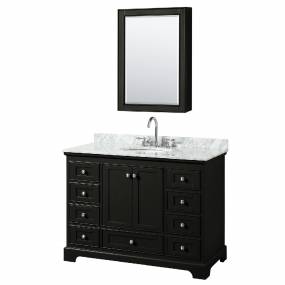 48 Inch Single Bathroom Vanity in Dark Espresso, White Carrara Marble Countertop, Undermount Oval Sink, and Medicine Cabinet - Wyndham WCS202048SDECMUNOMED