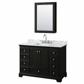 48 Inch Single Bathroom Vanity in Dark Espresso, White Carrara Marble Countertop, Undermount Square Sink, and Medicine Cabinet - Wyndham WCS202048SDECMUNSMED