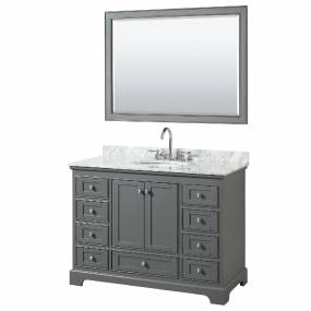 48 Inch Single Bathroom Vanity in Dark Gray, White Carrara Marble Countertop, Undermount Oval Sink, and 46 Inch Mirror - Wyndham WCS202048SKGCMUNOM46