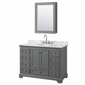 48 Inch Single Bathroom Vanity in Dark Gray, White Carrara Marble Countertop, Undermount Oval Sink, and Medicine Cabinet - Wyndham WCS202048SKGCMUNOMED