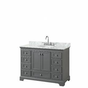 48 Inch Single Bathroom Vanity in Dark Gray, White Carrara Marble Countertop, Undermount Oval Sink, and No Mirror - Wyndham WCS202048SKGCMUNOMXX