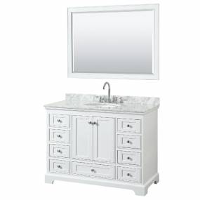 48 Inch Single Bathroom Vanity in White, White Carrara Marble Countertop, Undermount Oval Sink, and 46 Inch Mirror - Wyndham WCS202048SWHCMUNOM46
