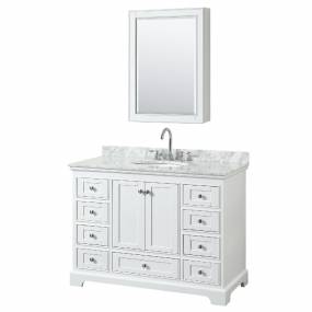 48 Inch Single Bathroom Vanity in White, White Carrara Marble Countertop, Undermount Oval Sink, and Medicine Cabinet - Wyndham WCS202048SWHCMUNOMED