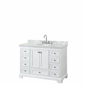 48 Inch Single Bathroom Vanity in White, White Carrara Marble Countertop, Undermount Oval Sink, and No Mirror - Wyndham WCS202048SWHCMUNOMXX