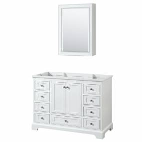 48 inch Single Bathroom Vanity in White, No Countertop, No Sink, and Medicine Cabinet - Wyndham WCS202048SWHCXSXXMED