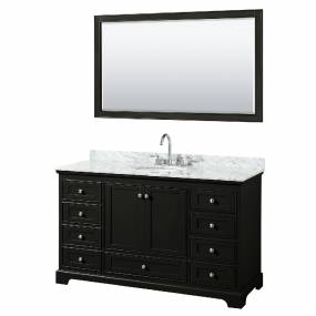 60 Inch Single Bathroom Vanity in Dark Espresso, White Carrara Marble Countertop, Undermount Oval Sink, and 58 Inch Mirror - Wyndham WCS202060SDECMUNOM58